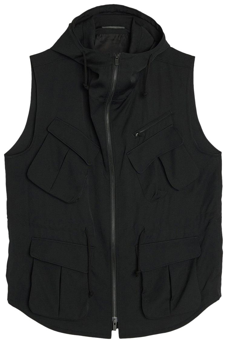 Yohji Yamamoto Pour Homme Wrinkle Gabardine Hooded Vest Black