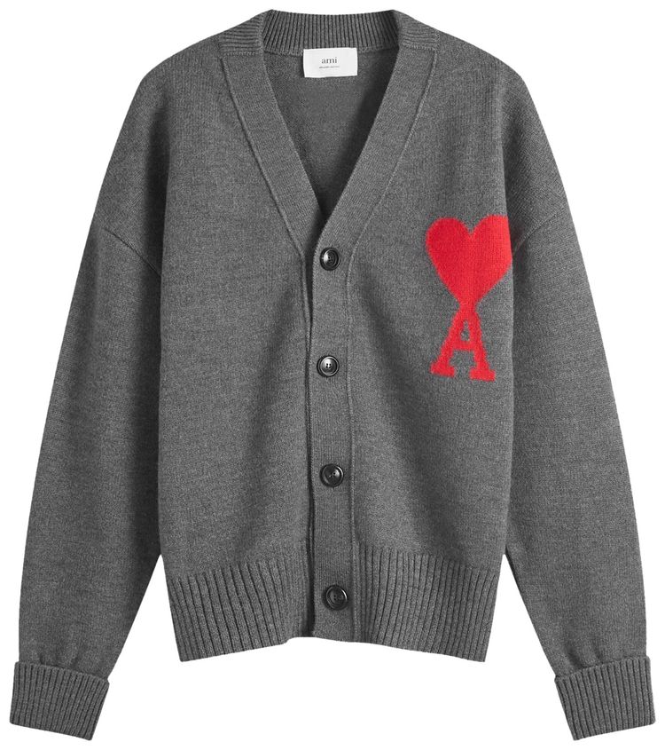 Ami Large A Heart Cardigan GreyRed