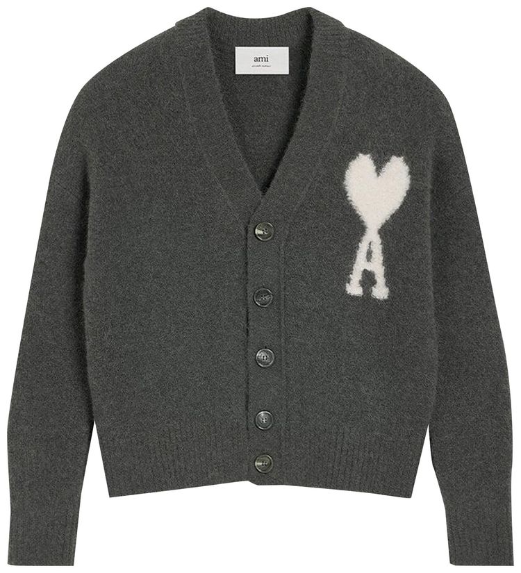 Ami Off White ADC Cardigan Dark Grey