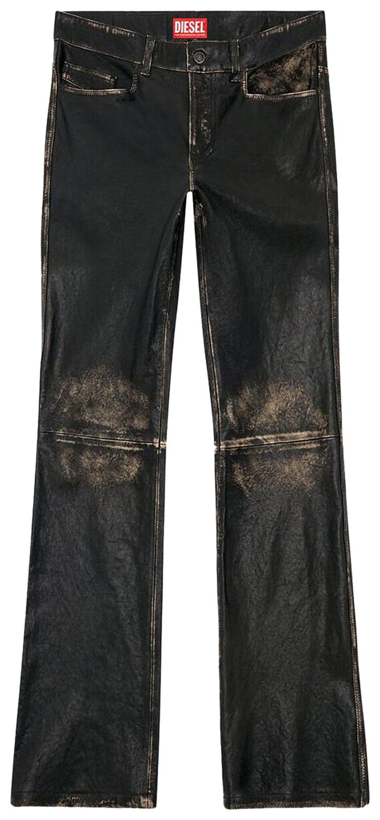 Diesel P Blixia Distressed Leather Pants Deep Black