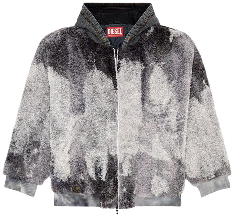 Diesel S Depla Tie Dyed Teddy Jacket With Denim Hood Grey