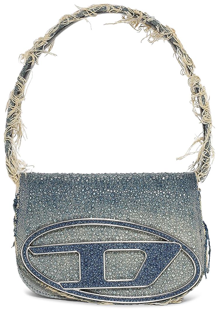Diesel 1DR Denim And Crystal Shoulder Bag Medium Blue
