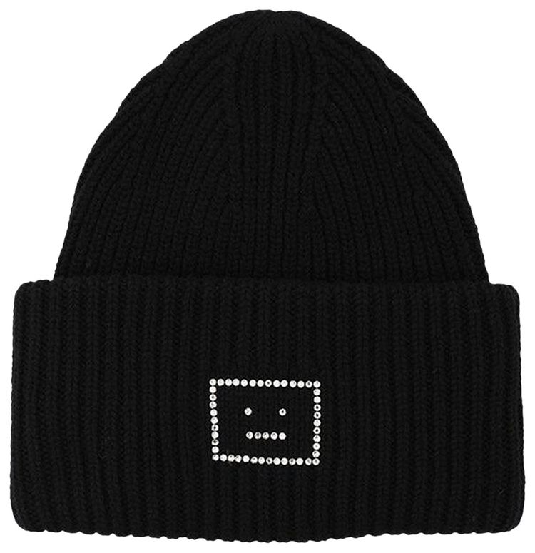 Acne Studios Large face logo beanie Black