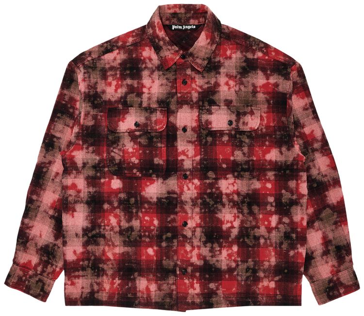 Palm Angels Curved Logo Check Shirt RedOff White