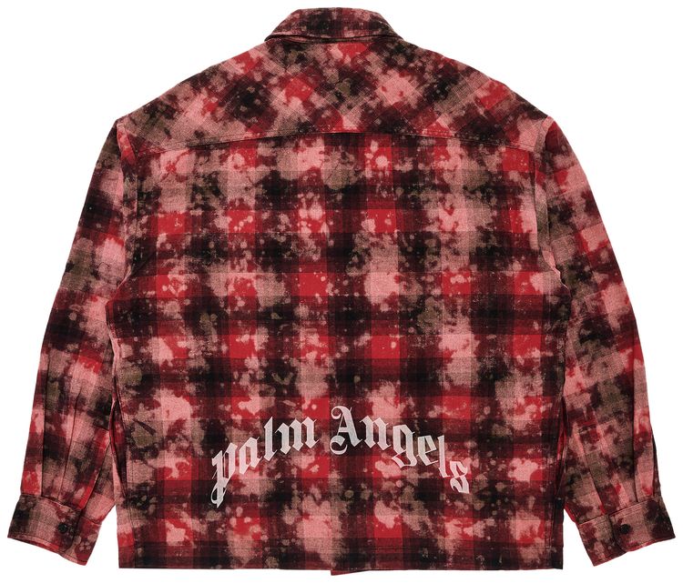 Palm Angels Curved Logo Check Shirt RedOff White