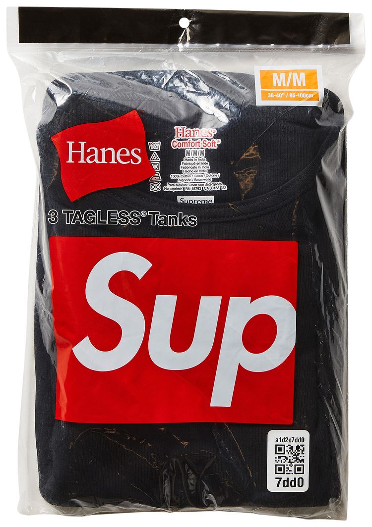 Supreme x Hanes Tagless Tank Tops 3 Pack Black