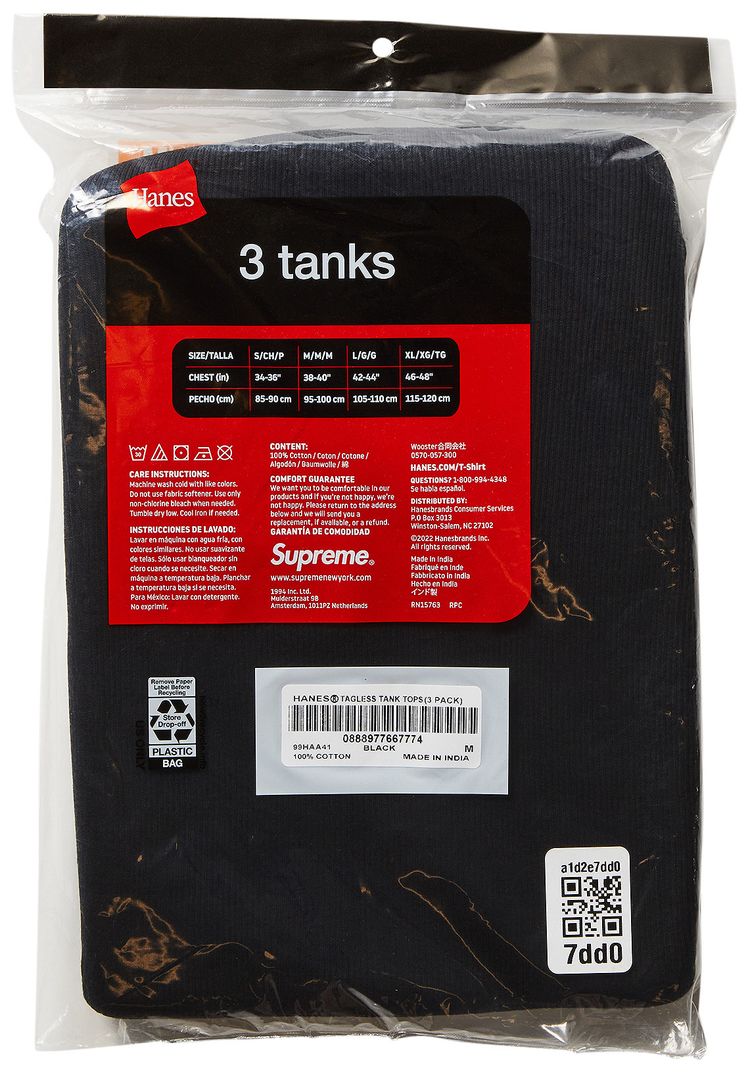 Supreme x Hanes Tagless Tank Tops 3 Pack Black
