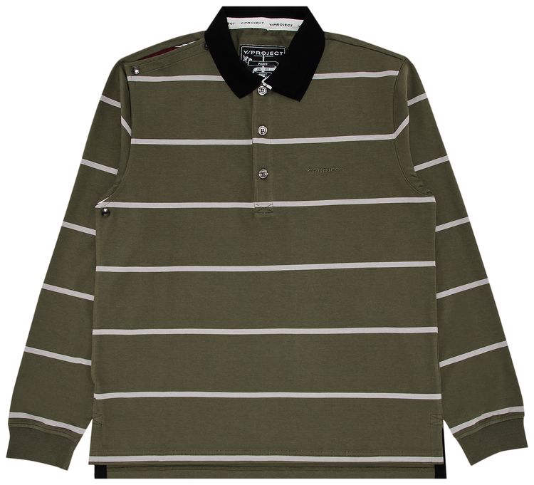 YProject Double Collar Snap Off Rugby Polo KhakiRedBlack