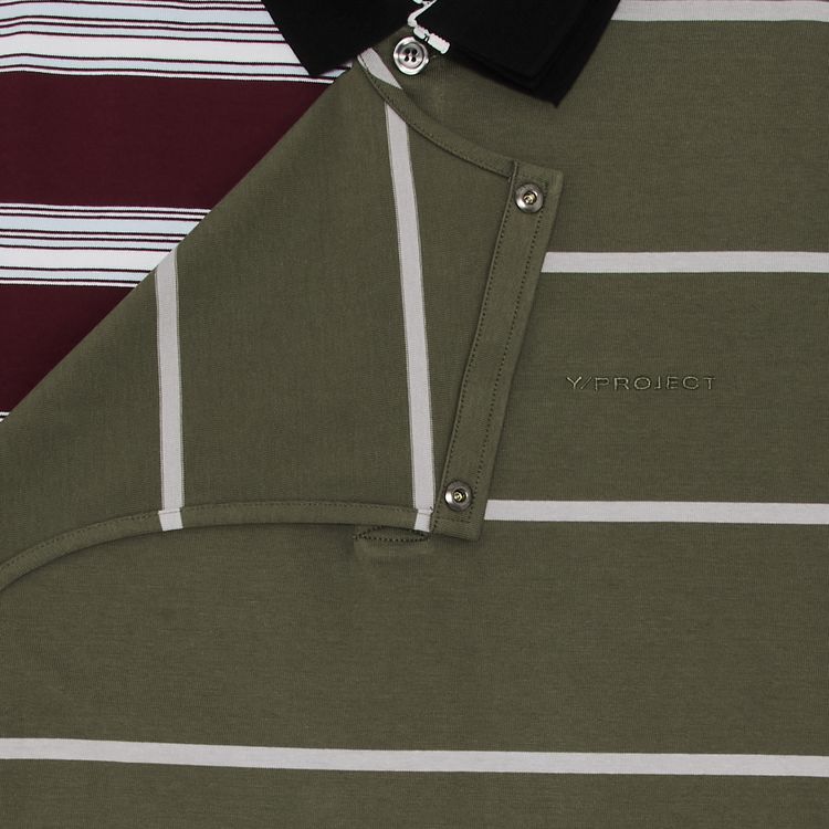 YProject Double Collar Snap Off Rugby Polo KhakiRedBlack