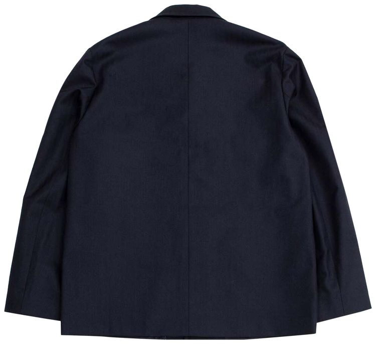Dries Van Noten Wool Herringbone Boxy Shirt Blazer Navy