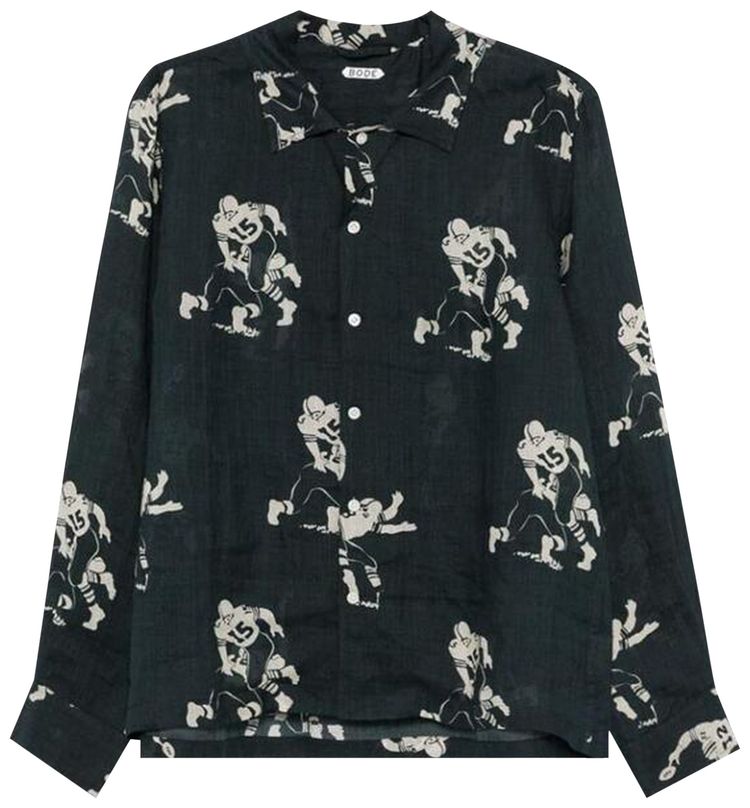 Bode Football Long Sleeve Shirt Black Cream