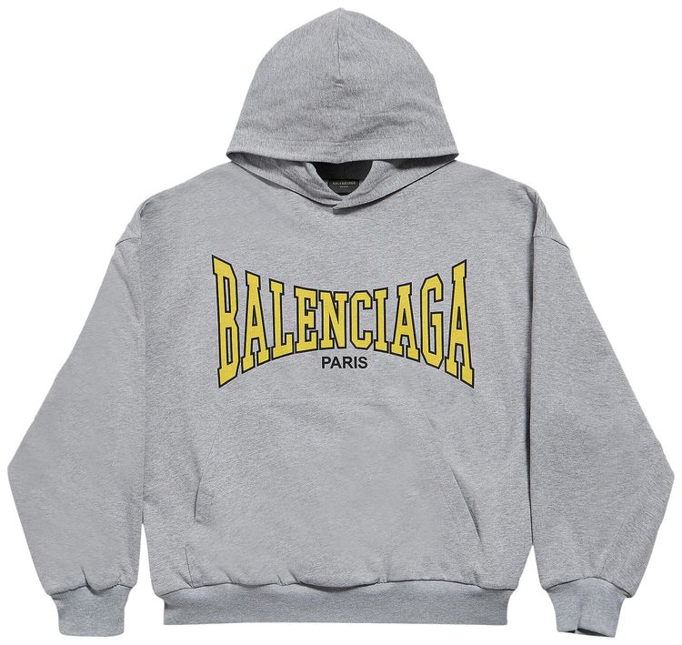 Balenciaga Logo Printed Hoodie Heather GreyYellow