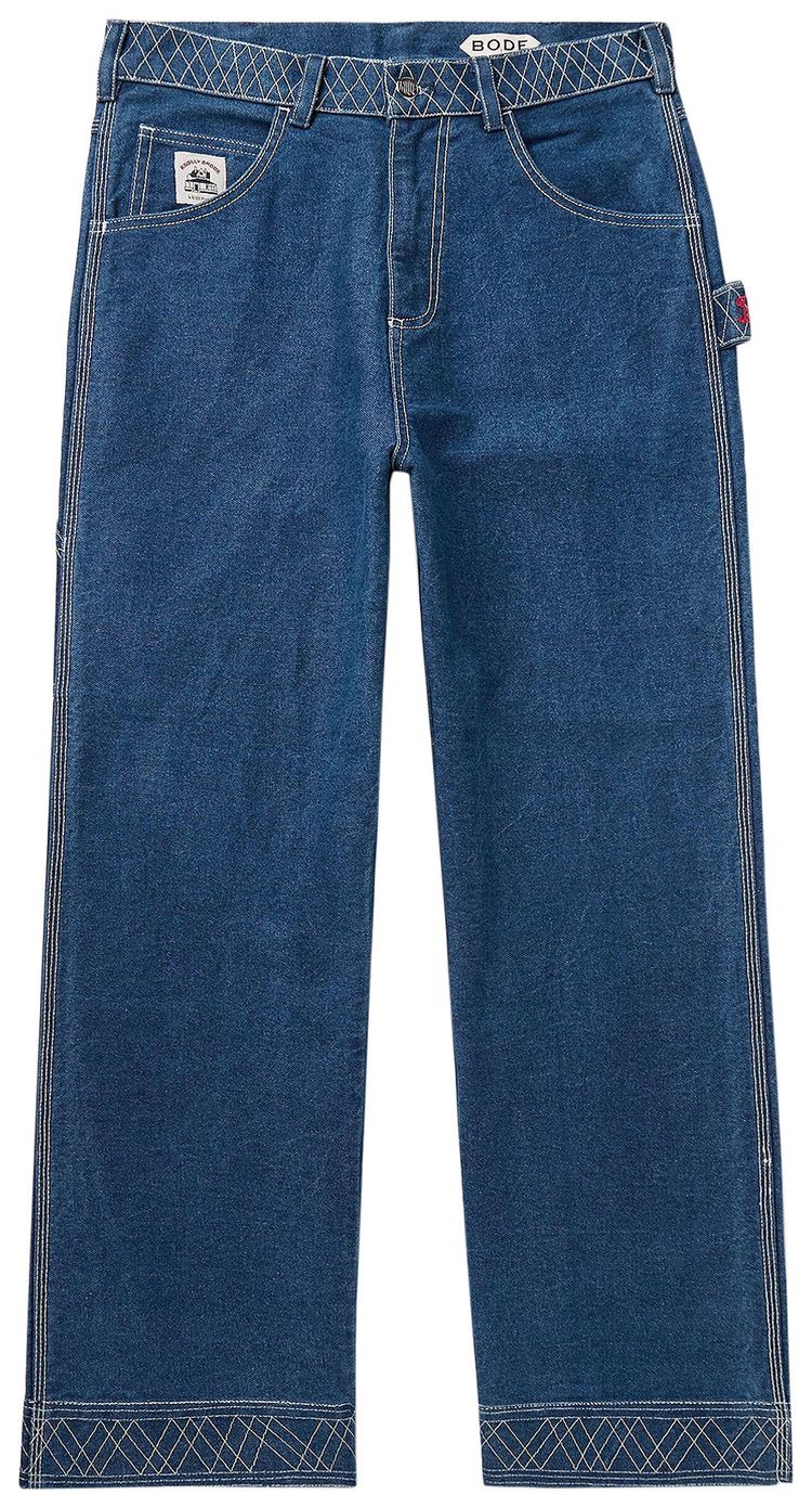 Bode Embroidered Denim Knolly Brook Trousers Indigo
