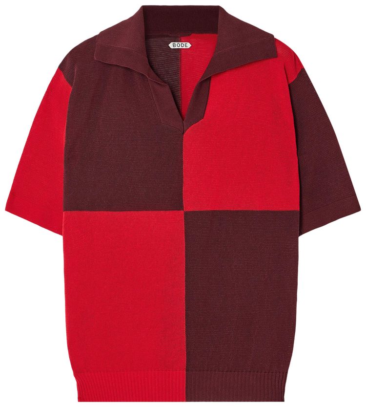 Bode Checkered Polo Red Maroon