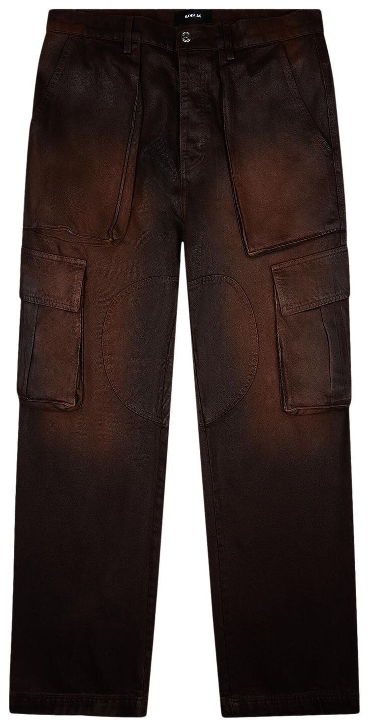 Nahmias Waxed Denim Logo Cargo Pant Brown Wash