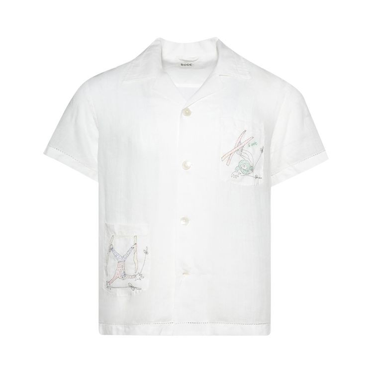 Bode Skiers Short Sleeve Shirt WhiteMulticolor