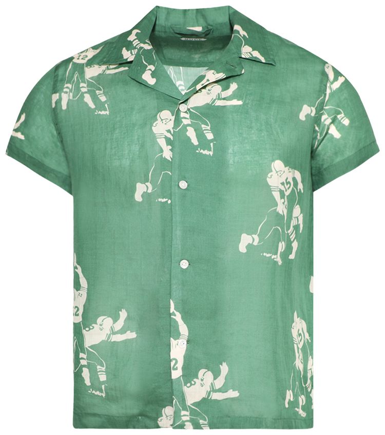 Bode Football Silhouette Short Sleeve Shirt GreenCream