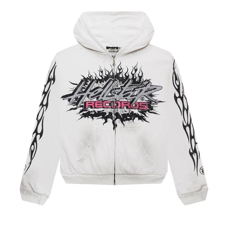 Hellstar Records Glitter Zip Up Hoodie White