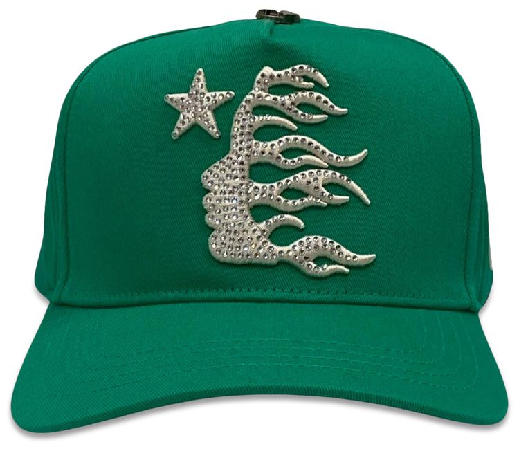 Hellstar OG Logo Rhinestones Snapback Hat Green
