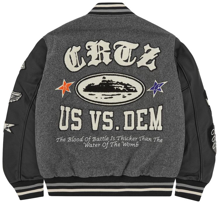 Corteiz CRTZ US VS Dem Varsity Jacket Grey
