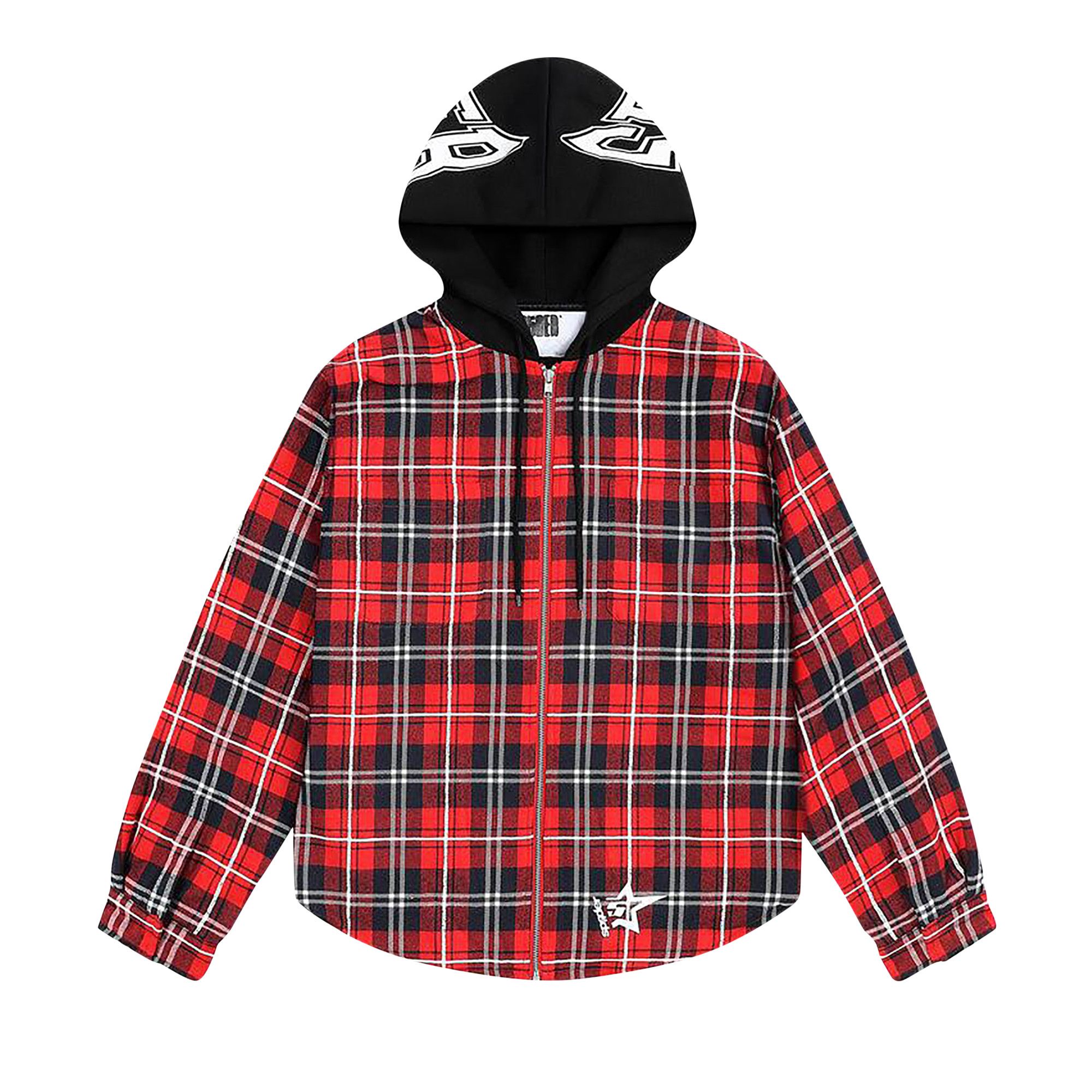 Buy Sp5der Hooded Zip Flannel Shirt Jacket 'Red Plaid