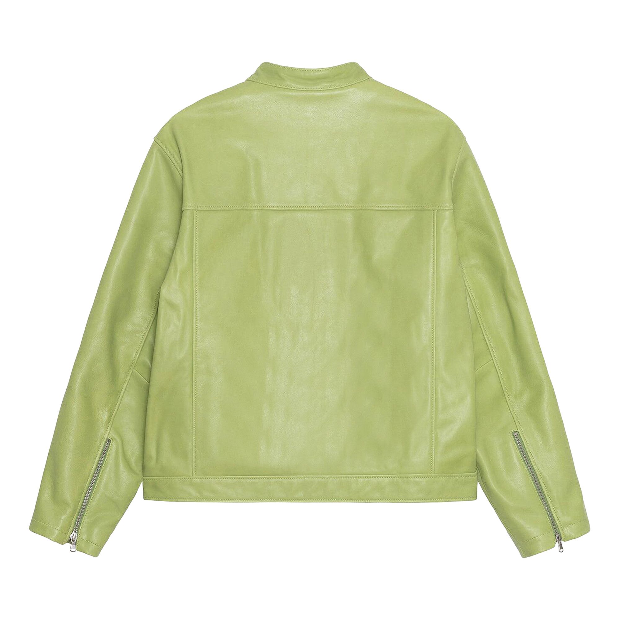 Buy Stussy Cafe Racer Leather Jacket 'Lime' - 115771 LIME | GOAT