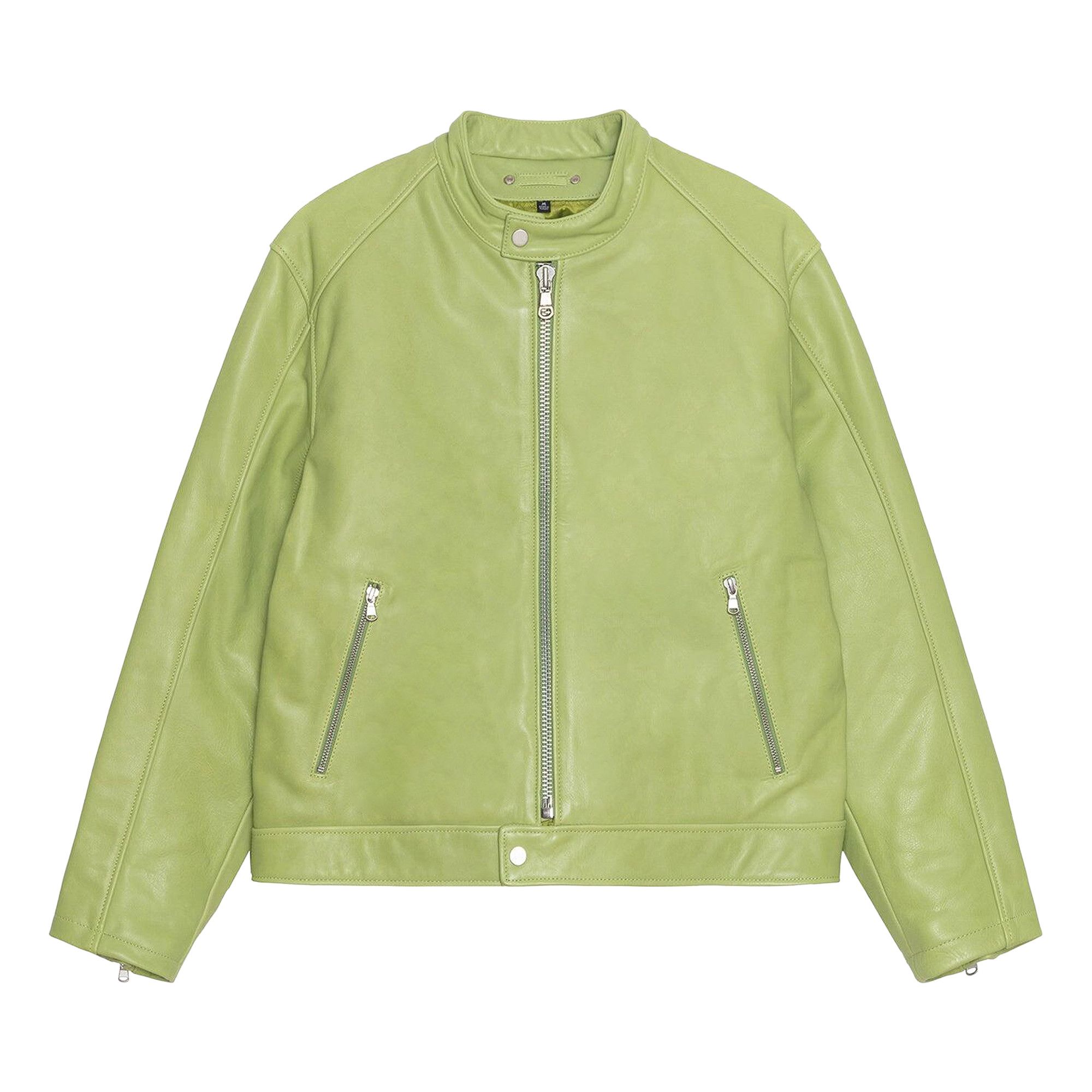 Buy Stussy Cafe Racer Leather Jacket 'Lime' - 115771 LIME | GOAT