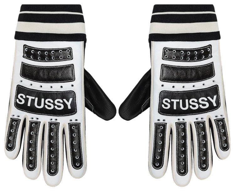 Stussy Leather Bike Gloves BlackWhite