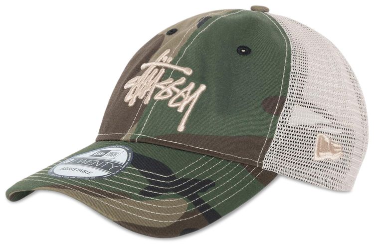 Stussy New Era 9TWENTY Basic Trucker Woodland Camo