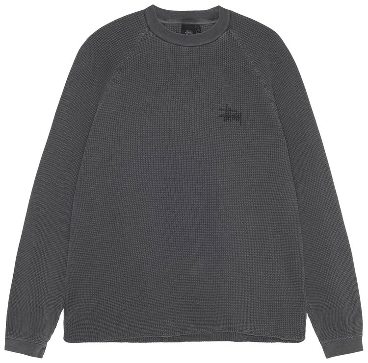 Stussy Raglan Thermal Long Sleeve Crew Washed Black
