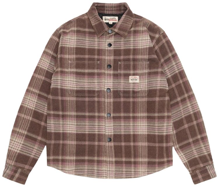 Stussy Heavy Washed Plaid Long Sleeve Shirt Brown