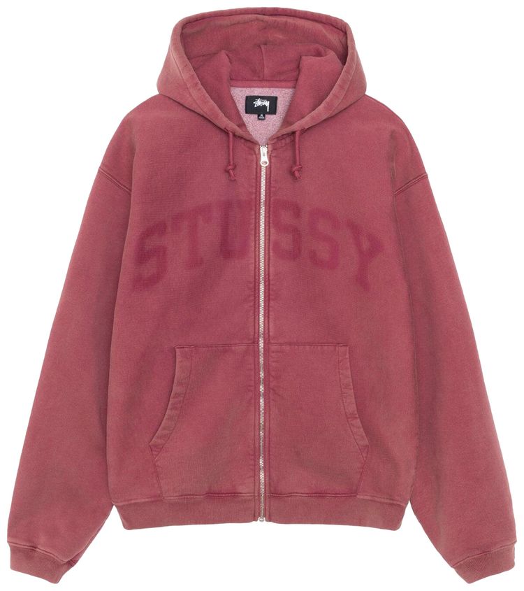 Stussy Faded Graphic Zip Hoodie Burgundy