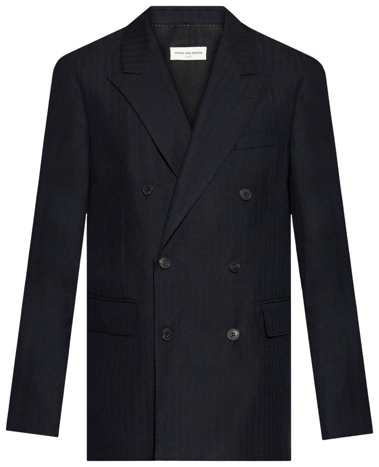 Dries Van Noten Slim Fit Double Breasted Blazer Navy
