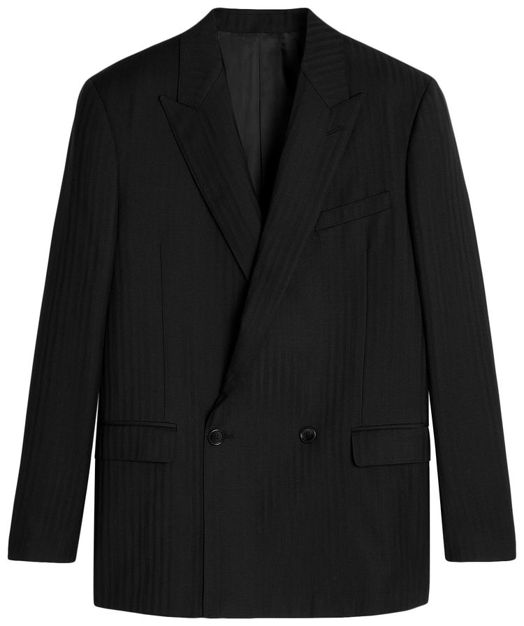 CELINE Striped Wool Boxy Blazer Jacket Black