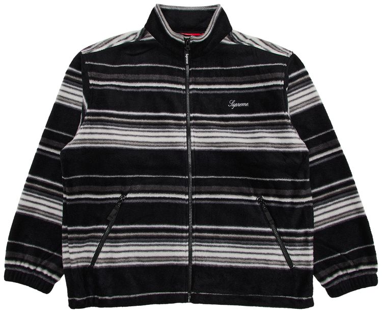 Supreme Stripe Zip Up Fleece Jacket Black