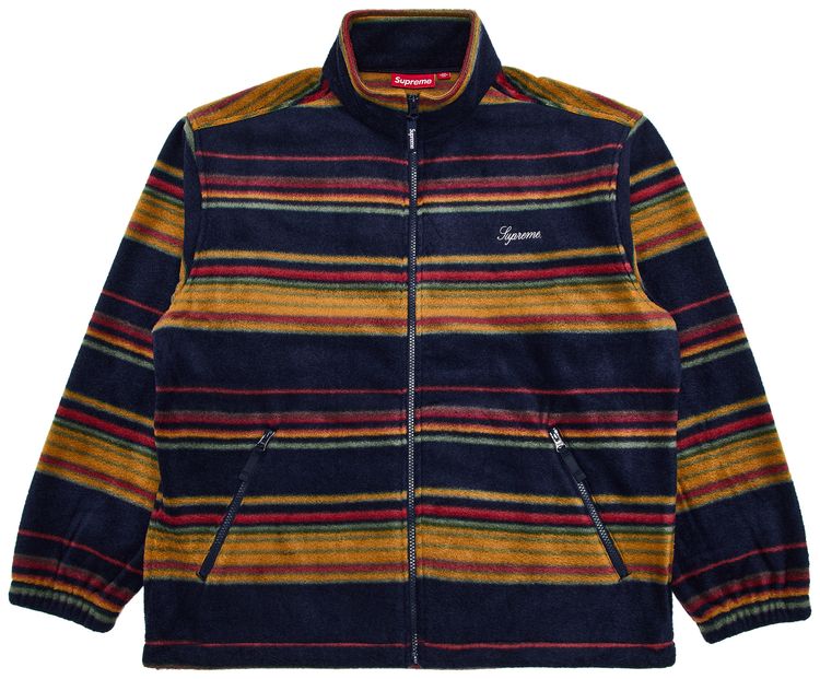 Supreme Stripe Zip Up Fleece Jacket Navy