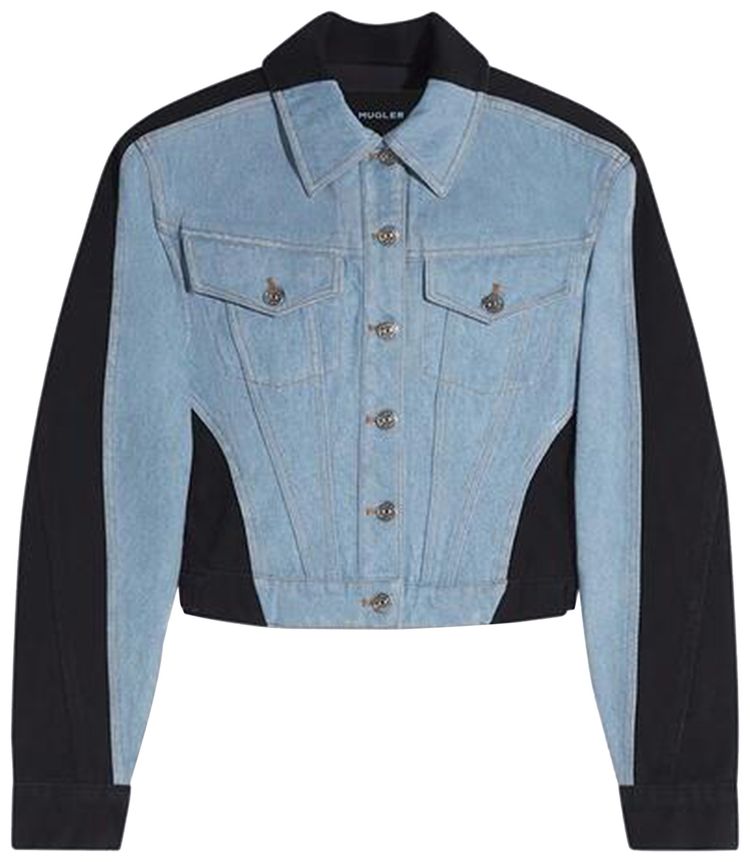 Mugler Bi Tone Denim Jacket Tokyo BlueBlack