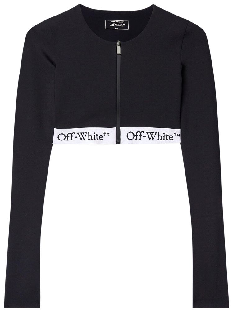 Off White Logoband Long Sleeve Zipped Crop Top Black