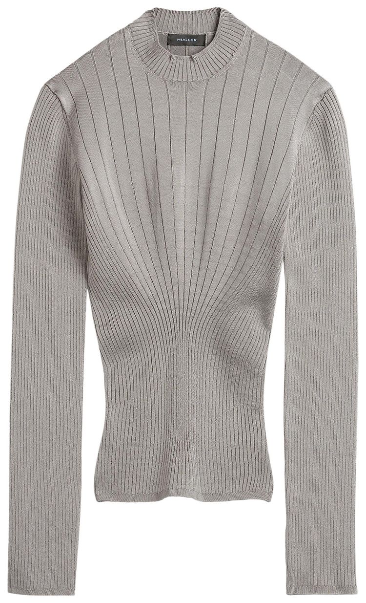 Mugler Sculpting Knit Top Grey Melange