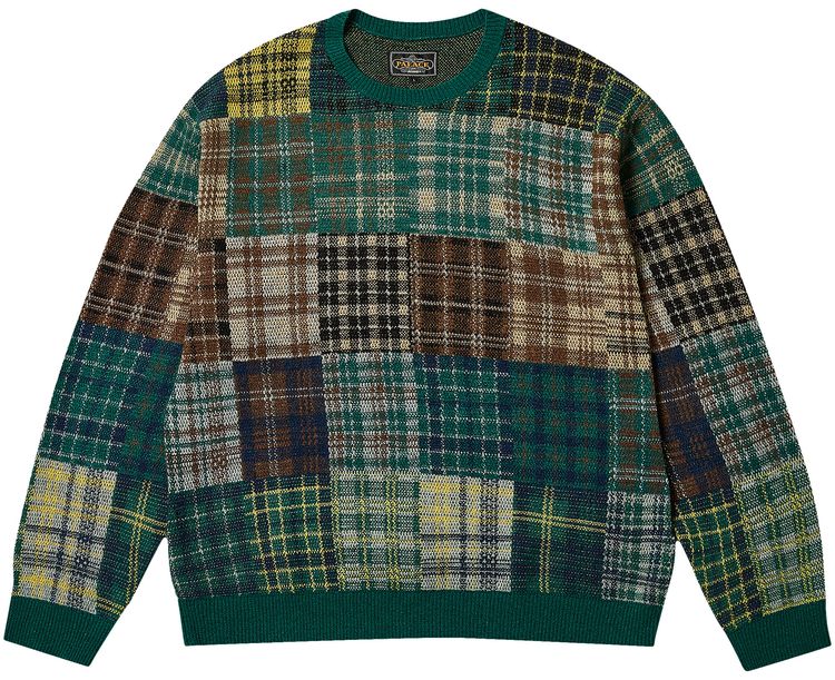 Palace x Beams Plus Patchwork Crew Knit Jacquard Green