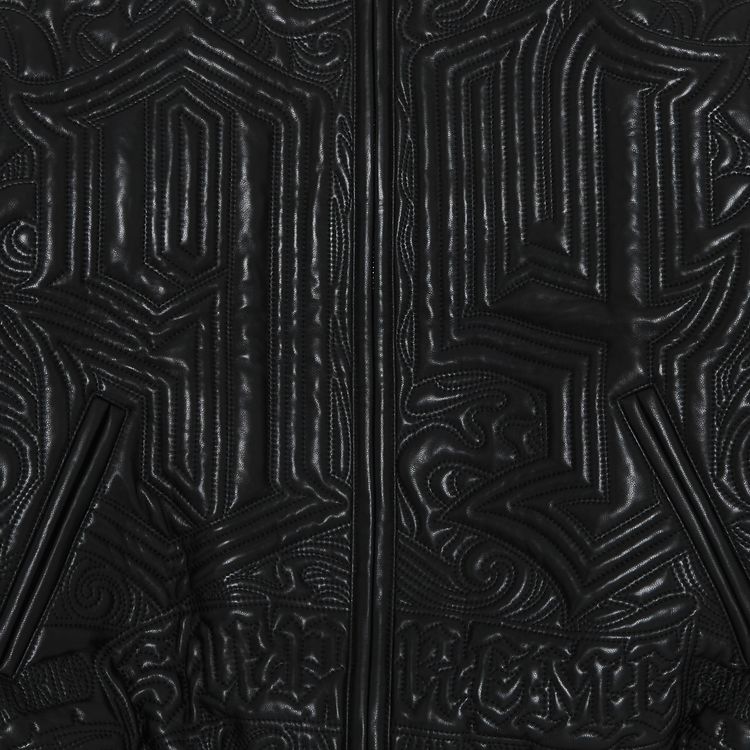 Supreme Mister Cartoon Embroidered Leather Jacket Black
