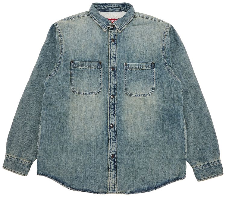 Supreme Faux Shearling Lined Work Shirt Washed Indigo Denim