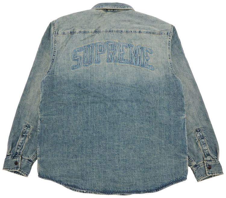 Supreme Faux Shearling Lined Work Shirt Washed Indigo Denim