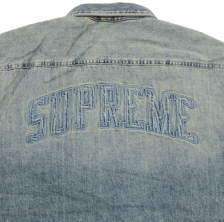 Supreme Faux Shearling Lined Work Shirt Washed Indigo Denim