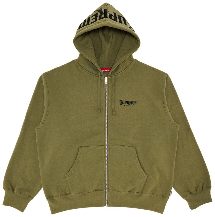 Supreme Mister Cartoon Zip Up Hooded Sweatshirt Light Olive
