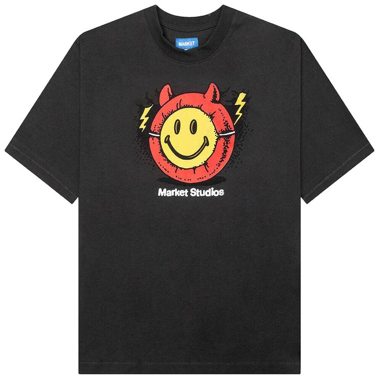 Market Smiley Masked T Shirt Washed Black