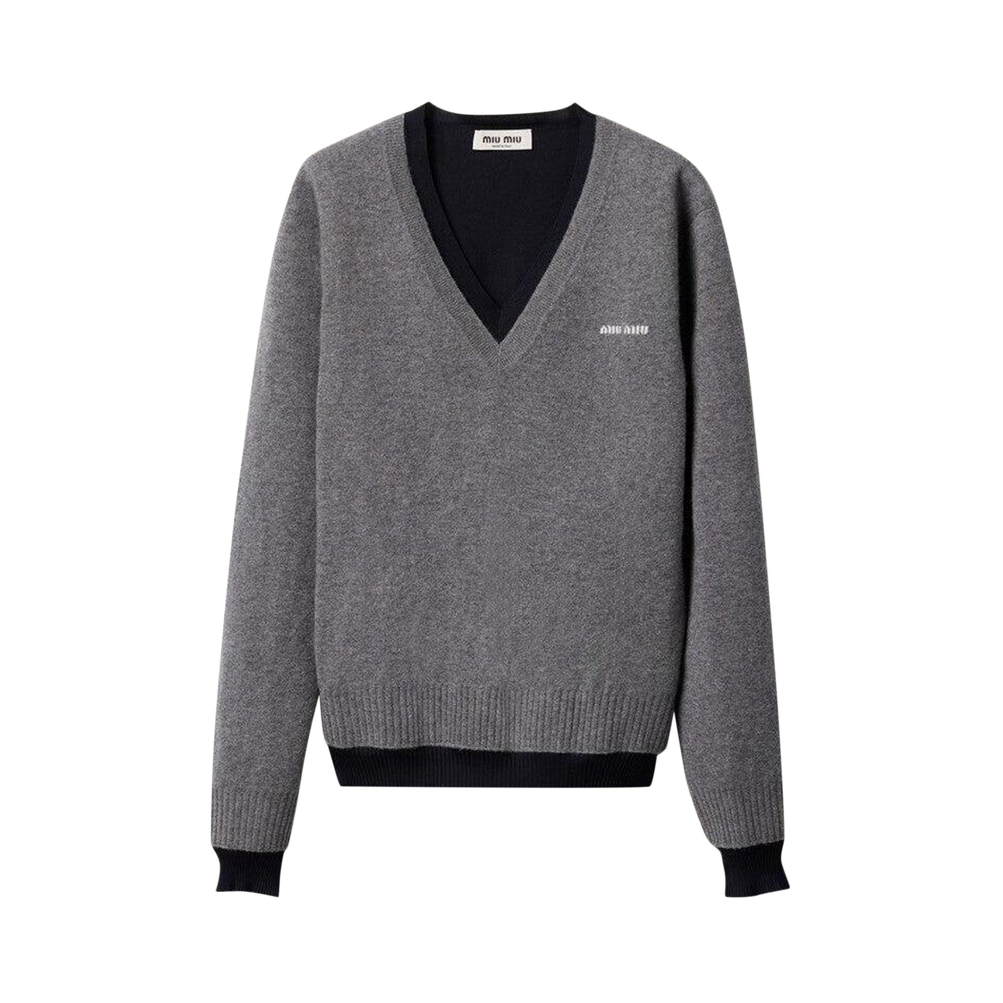 Buy Miu Miu Silk Cashmere V-Neck Sweater 'Grigio Blue' - MML994