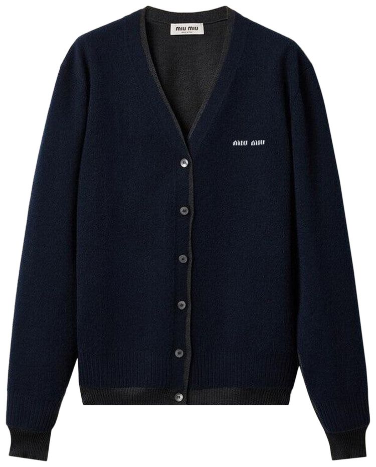 Miu Miu Silk Cashmere Cardigan BlueAntracite