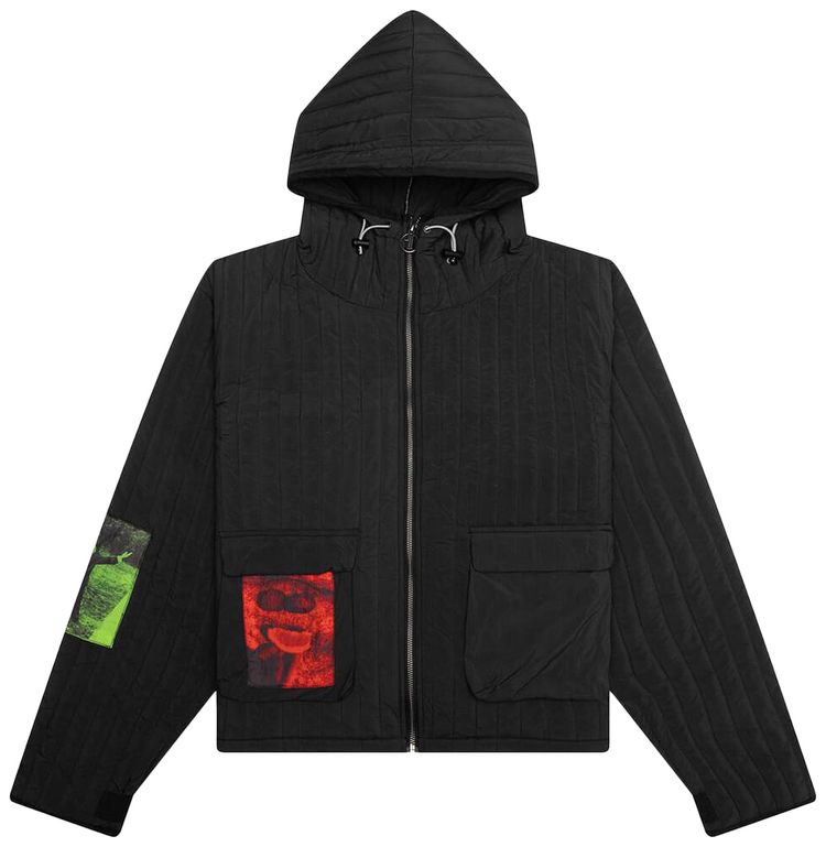 Jungles Patches Quilted Zip Hoodie Black
