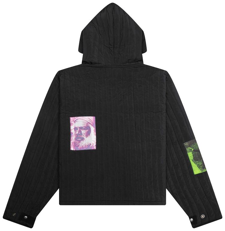 Jungles Patches Quilted Zip Hoodie Black